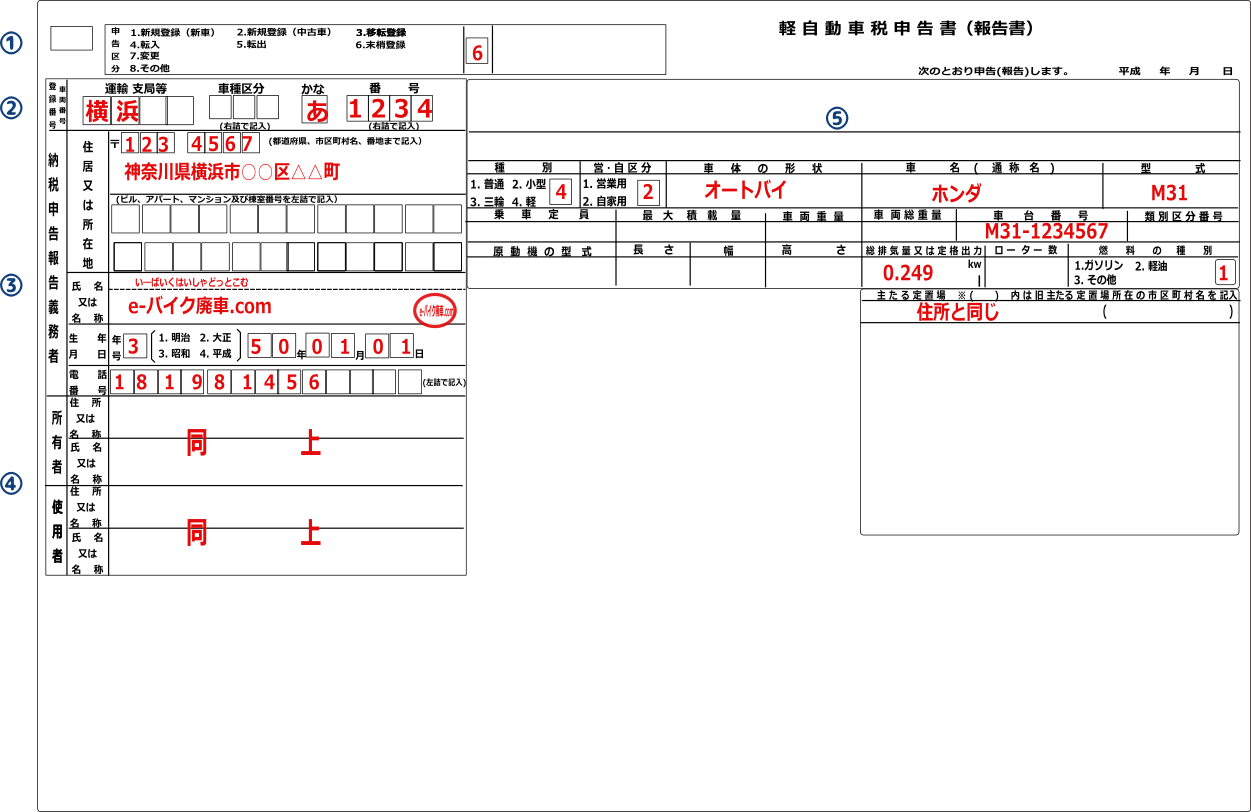 軽自動車税申告書